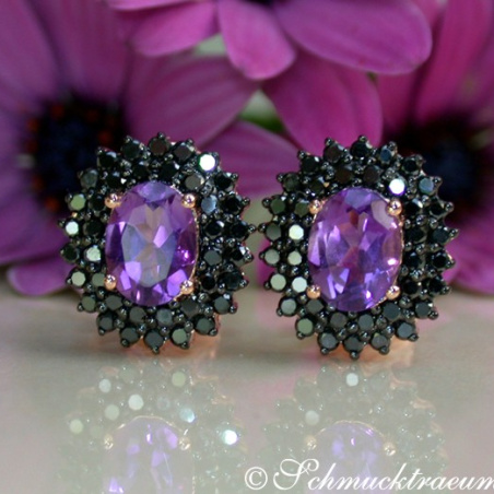 Enchanting Amethyst Studs with Black Diamonds