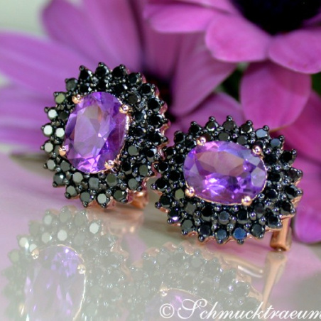 Enchanting Amethyst Studs with Black Diamonds