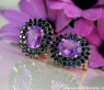 Enchanting Amethyst Studs with Black Diamonds