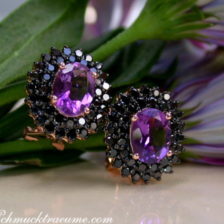Enchanting Amethyst Studs with Black Diamonds