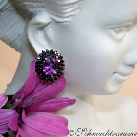 Enchanting Amethyst Studs with Black Diamonds
