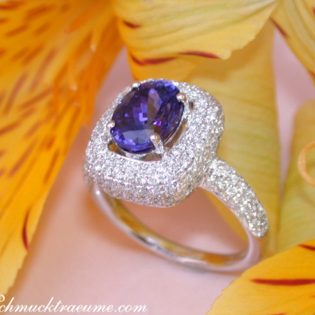 Precious AAA Tanzanite Ring with Diamonds