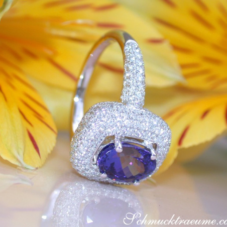 Precious AAA Tanzanite Ring with Diamonds