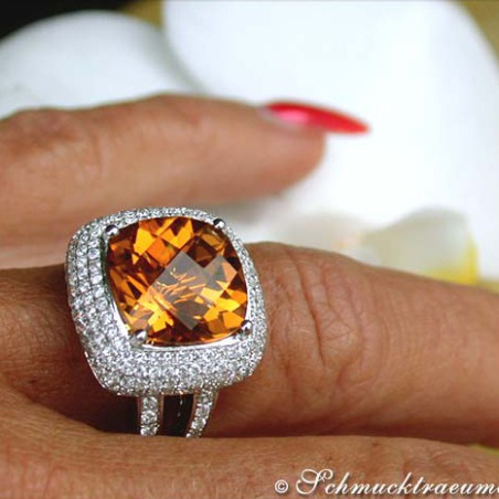 Amazing Madeira Citrine Ring with Diamonds