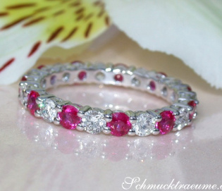 Precious Diamond Eternity Ring with Rubies