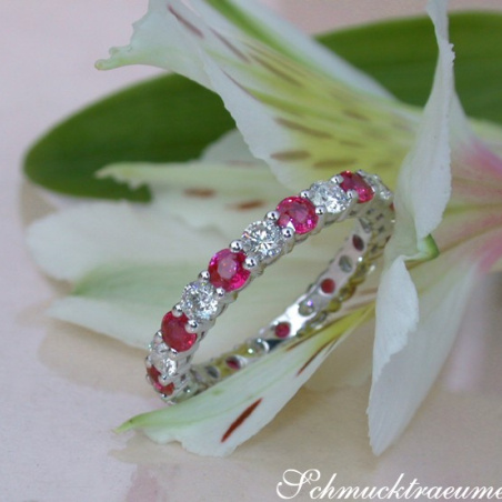 Precious Diamond Eternity Ring with Rubies