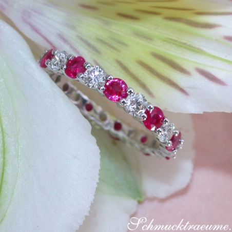 Precious Diamond Eternity Ring with Rubies