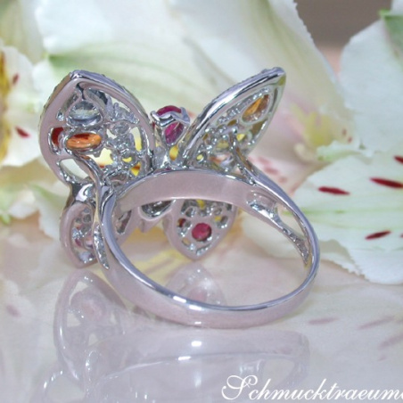 Beautiful Butterfly Ring with Multicolor Sapphires & Diamonds