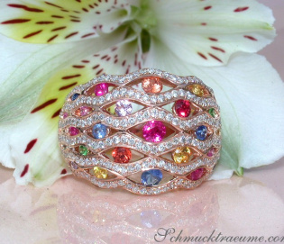 Stately Rainbow Sapphire Ring with Diamonds