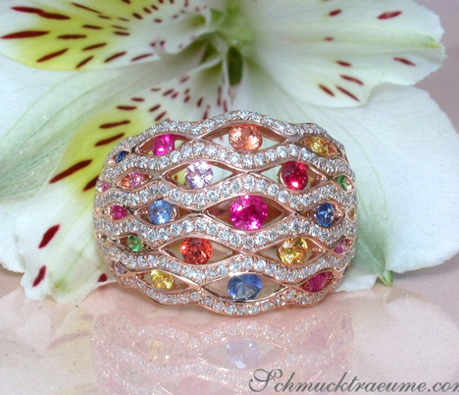 Stately Rainbow Sapphire Ring with Diamonds Stately Rainbow Sapphire Ring with Diamonds