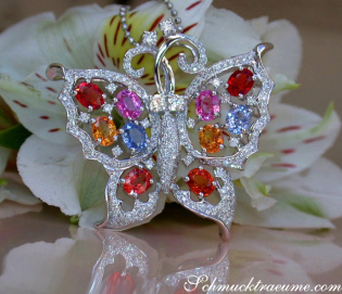 Stunning Diamond Butterfly Pendant with Multicolor Sapphires