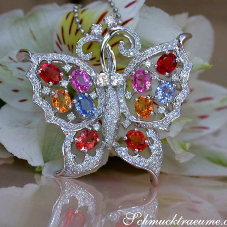 Stunning Diamond Butterfly Pendant with Multicolor Sapphires