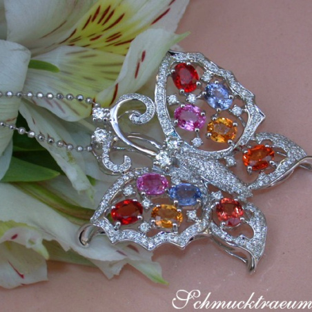 Stunning Diamond Butterfly Pendant with Multicolor Sapphires