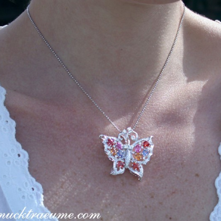 Stunning Diamond Butterfly Pendant with Multicolor Sapphires