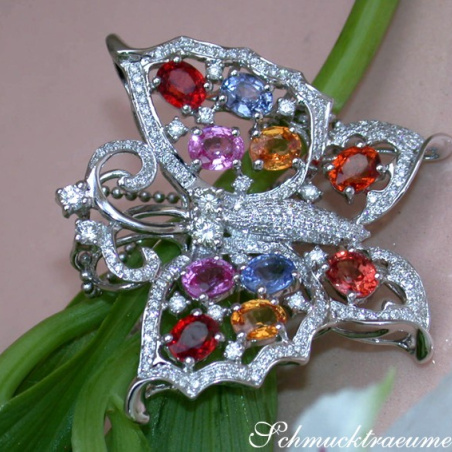 Stunning Diamond Butterfly Pendant with Multicolor Sapphires