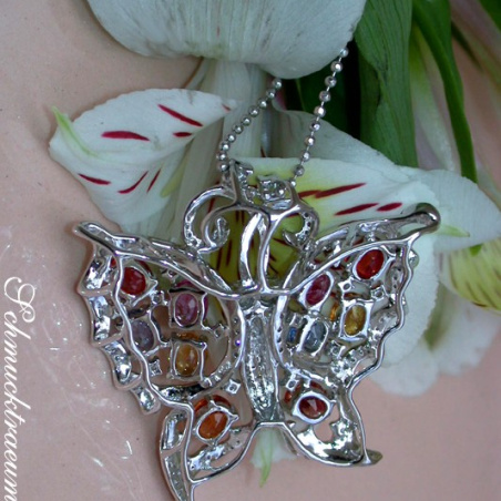 Stunning Diamond Butterfly Pendant with Multicolor Sapphires