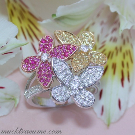 Diamanten Schmetterling Ring mit Rubinen & Saphire