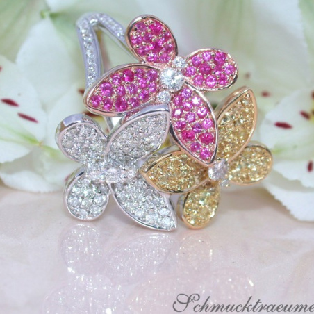 Diamanten Schmetterling Ring mit Rubinen & Saphire