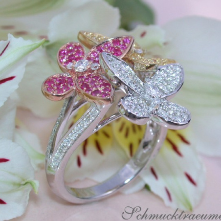 Diamanten Schmetterling Ring mit Rubinen & Saphire