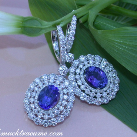 Magnificent AAA Tanzanite Dangling Earrings with Diamonds