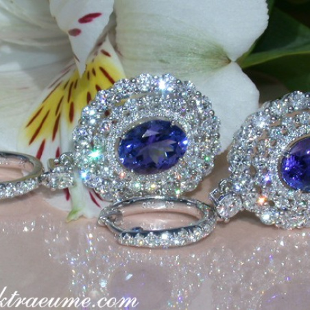 Magnificent AAA Tanzanite Dangling Earrings with Diamonds
