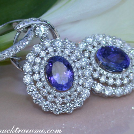 Magnificent AAA Tanzanite Dangling Earrings with Diamonds
