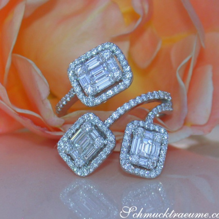 Unusual Diamond Ring with Baguette Diamonds