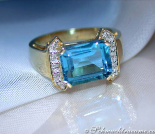 Fine Blue Topaz Ring with Diamonds