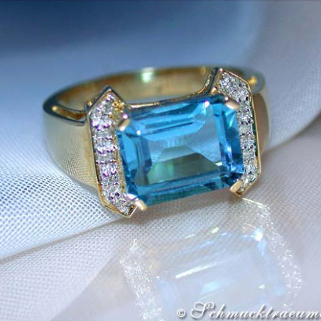 Fine Blue Topaz Ring with Diamonds