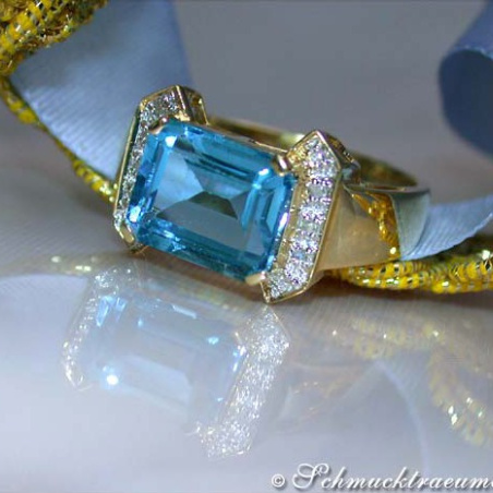 Fine Blue Topaz Ring with Diamonds
