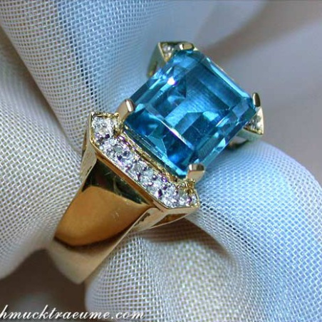 Fine Blue Topaz Ring with Diamonds