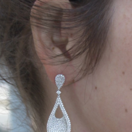 Stately Pear Shape Danling Earrings with Diamonds