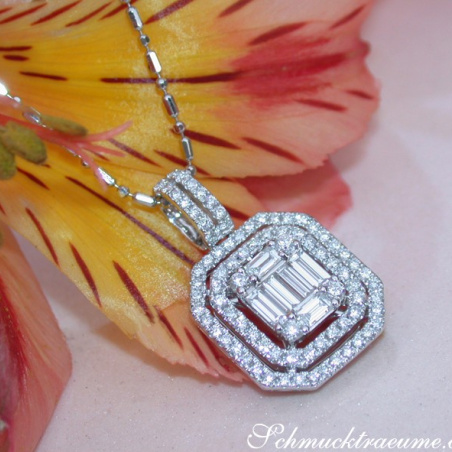 Exquisite Diamond Pendant with Baguette Diamonds
