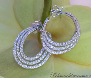 Interesting three row diamond hoop earrings