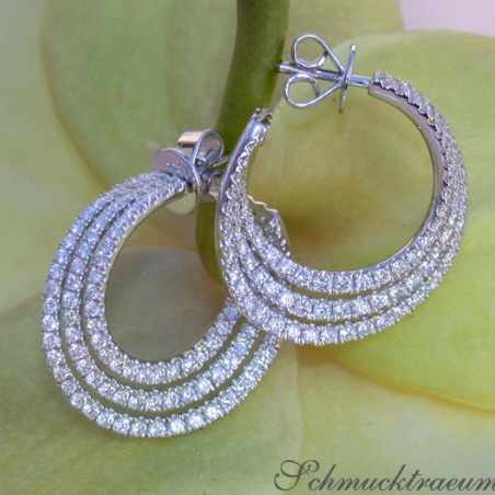 Interesting three row diamond hoop earrings