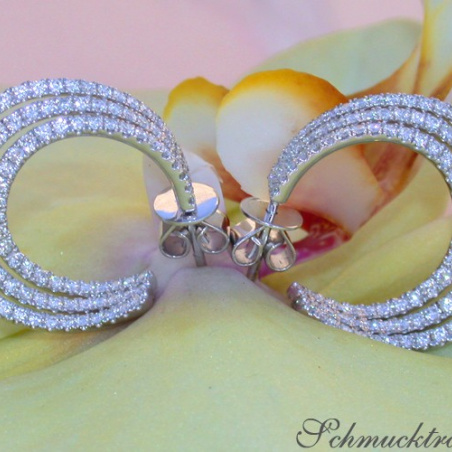 Interesting three row diamond hoop earrings