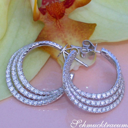 Interesting three row diamond hoop earrings