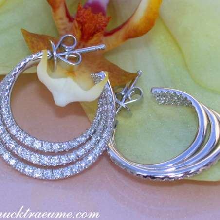 Interesting three row diamond hoop earrings