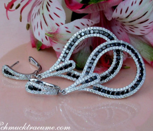 Extra Long Dangling Earrings with Black & White Diamonds