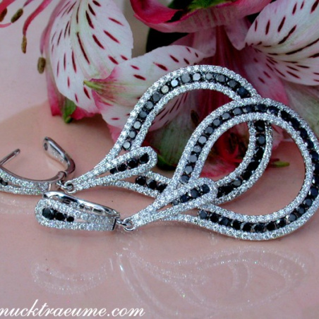 Extra Long Dangling Earrings with Black & White Diamonds