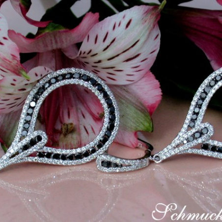 Extra Long Dangling Earrings with Black & White Diamonds