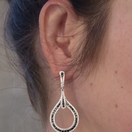 Extra Long Dangling Earrings with Black & White Diamonds