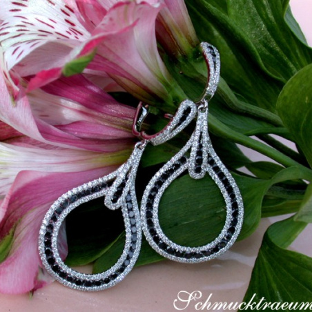 Extra Long Dangling Earrings with Black & White Diamonds