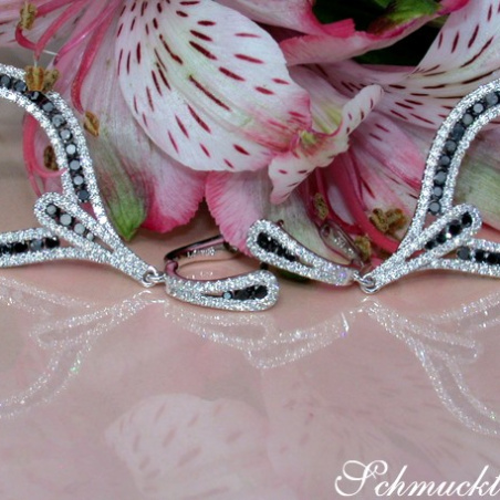 Extra Long Dangling Earrings with Black & White Diamonds