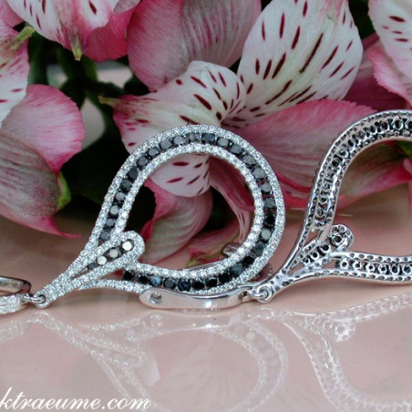 Extra Long Dangling Earrings with Black & White Diamonds