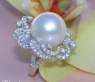 Magnificent AAA Southsea Pearl Ring with Diamonds (Ø 16 mm)