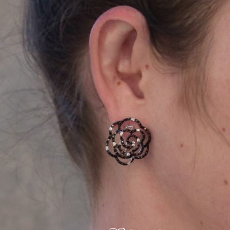 Picture Perfect Rose Earrings with Black Diamonds