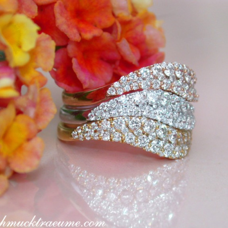 Three Curved Stacking Rings with Diamonds
