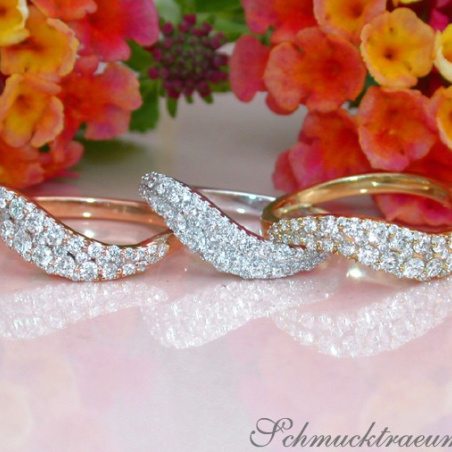 Three Curved Stacking Rings with Diamonds