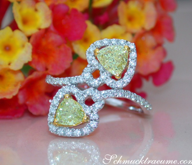Feminine Diamond Heart Ring with Yellow Diamonds Feminine Diamond Heart Ring with Yellow Diamonds